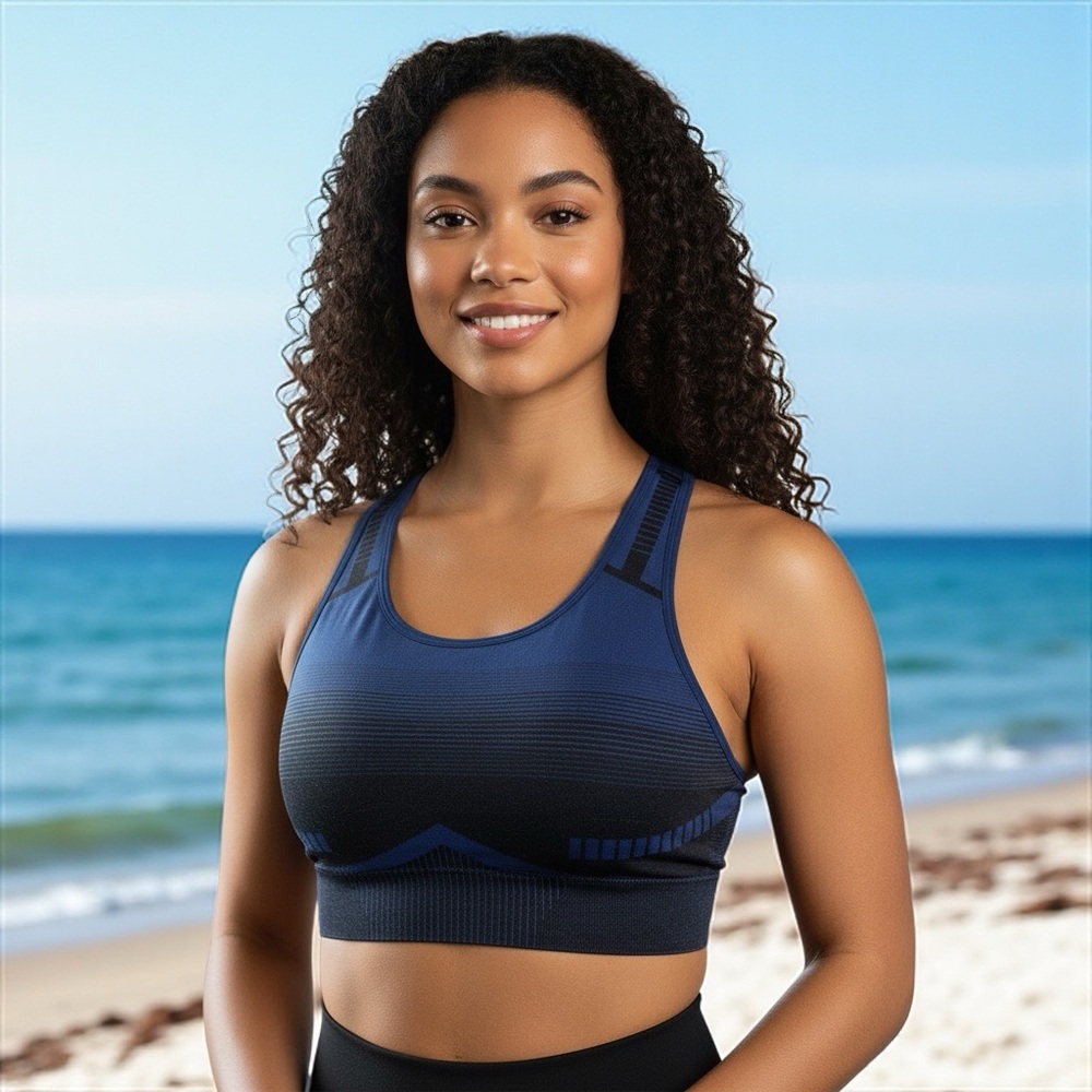 Blue Black Sport Fitness Running Workout Gym Padded Bra Exercise Yoga ActiveWear